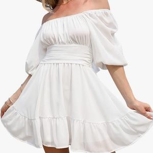 Vintage chic tie back lantern sleeve square neck ruffled dress NEW